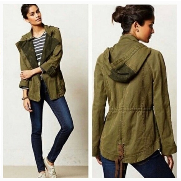 Anthropologie x Hei Hei Military Jacket Women’s Small Army Green Utility Lace - Picture 2 of 15
